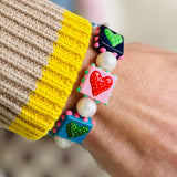 Rainbow Bobble Hearts Pearl Stretch Bracelet