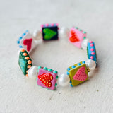 Rainbow Bobble Hearts Pearl Stretch Bracelet