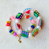 Rainbow Bobble Hearts Pearl Stretch Bracelet