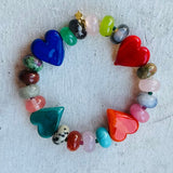 Rainbow Heart Agate Stretch Bracelet