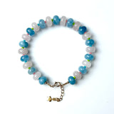 Natural Aquamarine and Rose Quartz Rainbow Bracelet