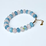 Natural Aquamarine and Rose Quartz Rainbow Bracelet