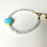 Mon Coeur Natural Aquamarine and Lampwork heart bracelet