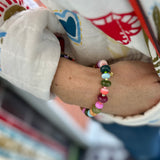 Autumn Brights and Stripes Opal and Tourmaline Stretch Bracelet