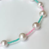 Fresh Water Pearl Bubblegum and Turquoise Necklace