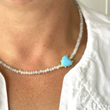 Mon Coeur Natural Aquamarine and Lampwork heart necklace