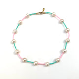 Fresh Water Pearl Bubblegum and Turquoise Necklace