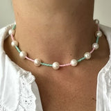 Fresh Water Pearl Bubblegum and Turquoise Necklace