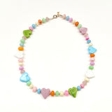 Joie Summer Necklace with AA Natural Rose Quartz, Opals and Murano Hearts