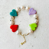Rainbow Hearts Pearl Bracelet