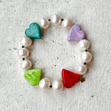 Rainbow Hearts Pearl Bracelet