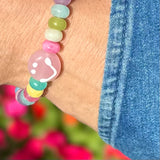 Summer Rainbow Jade Smiley Stretch Bracelet